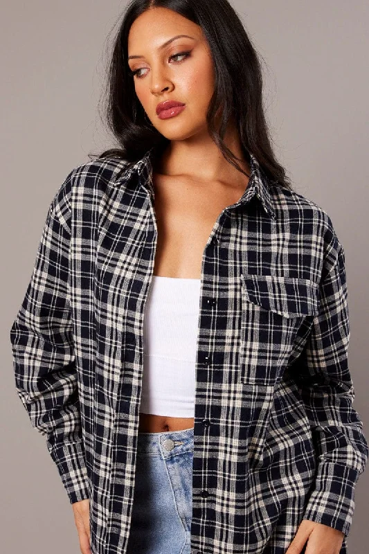 Blue Check Relaxed Shirt Long Sleeve