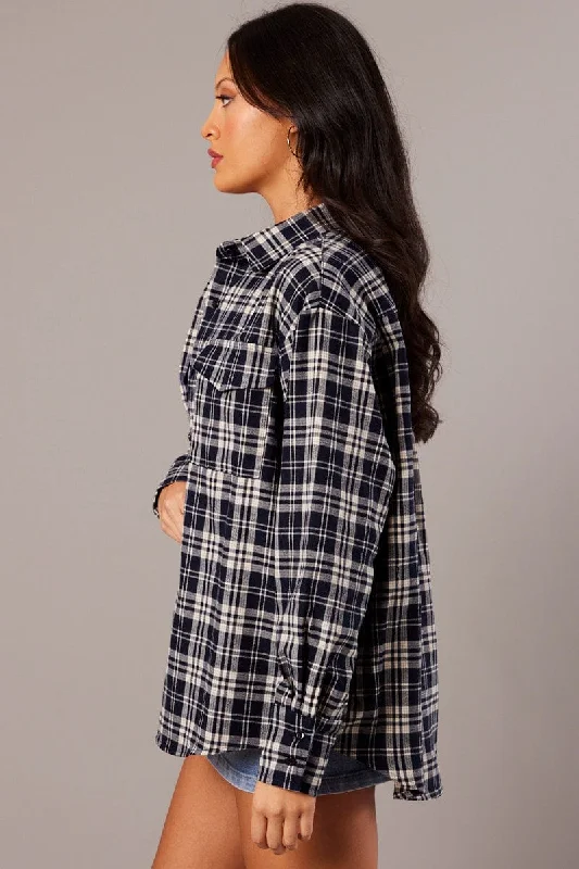 Blue Check Relaxed Shirt Long Sleeve