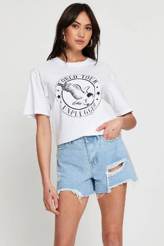 White Graphic T Shirt Short Sleeve