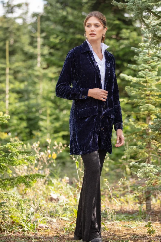 Kensington Silk Velvet Shirt/Jacket In Navy