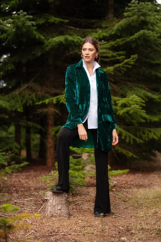 Kensington Silk Velvet Shirt/Jacket In Emerald Green