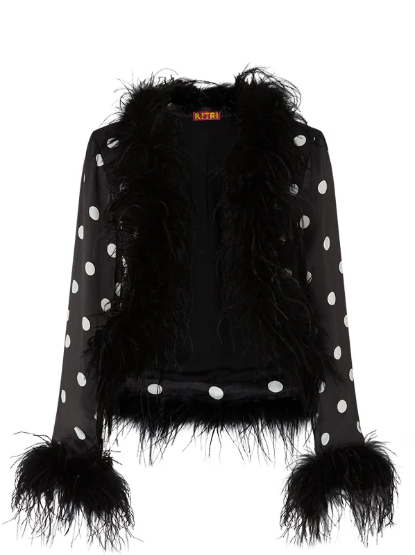 Mariah Black Polka Dot Feather Jacket