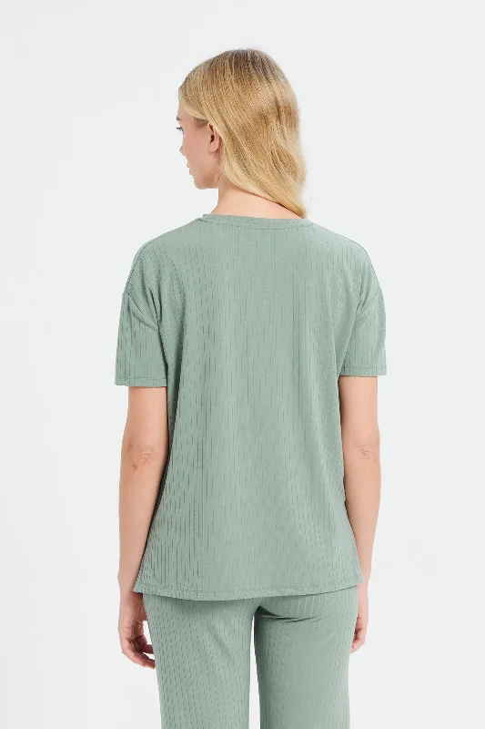 Women Mint Oversize Ribbed T-Shirt