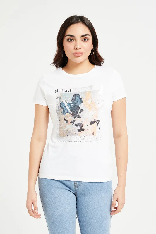 Women White Abstract Foil T-Shirt