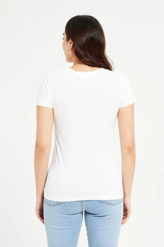 Women White Abstract Foil T-Shirt