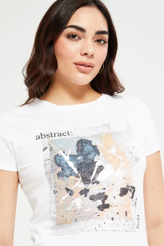 Women White Abstract Foil T-Shirt