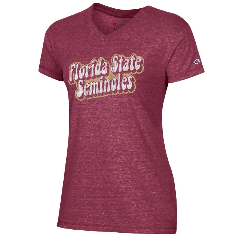 Champion Women's Florida State Seminoles Short Sleeve Tri-blend V-neck T-shirt - Garnet