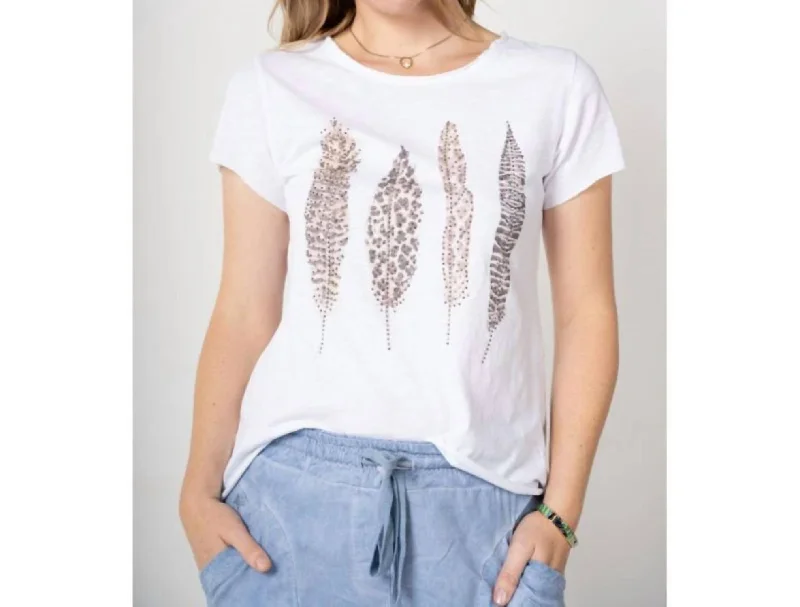 Feather Print T-Shirt In White