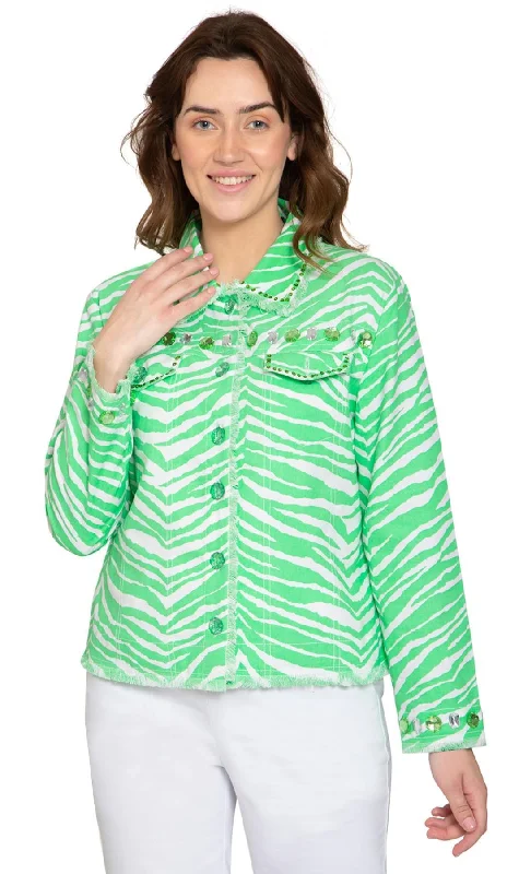 Women's Jewel Trimmed Zebra Printed Canvas Jacket