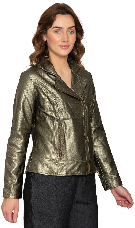 Women's Metallic Snake Pattern Moto Jacket