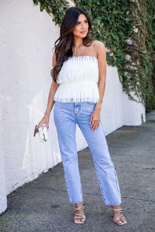 Nobody But You Ivory Strapless Tulle Blouse FINAL SALE