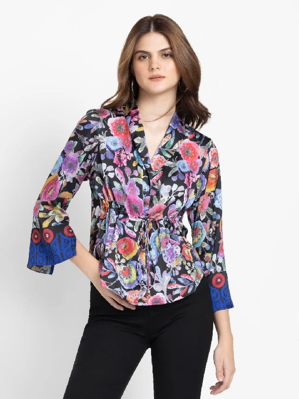 Painterly Cinched Shirt Jacket