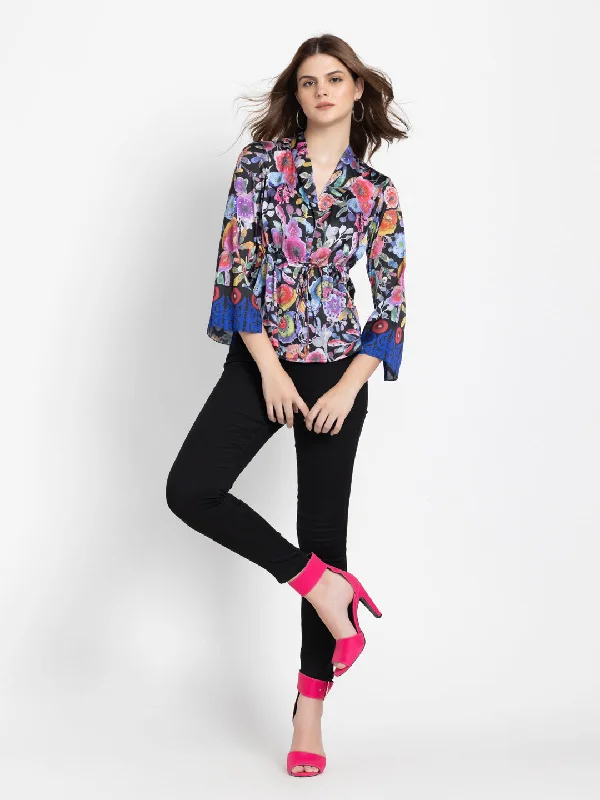 Painterly Cinched Shirt Jacket