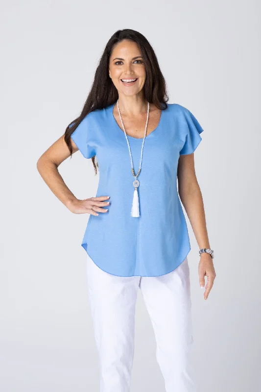 Pale Blue Cotton Sports Knit Short Sleeve Top