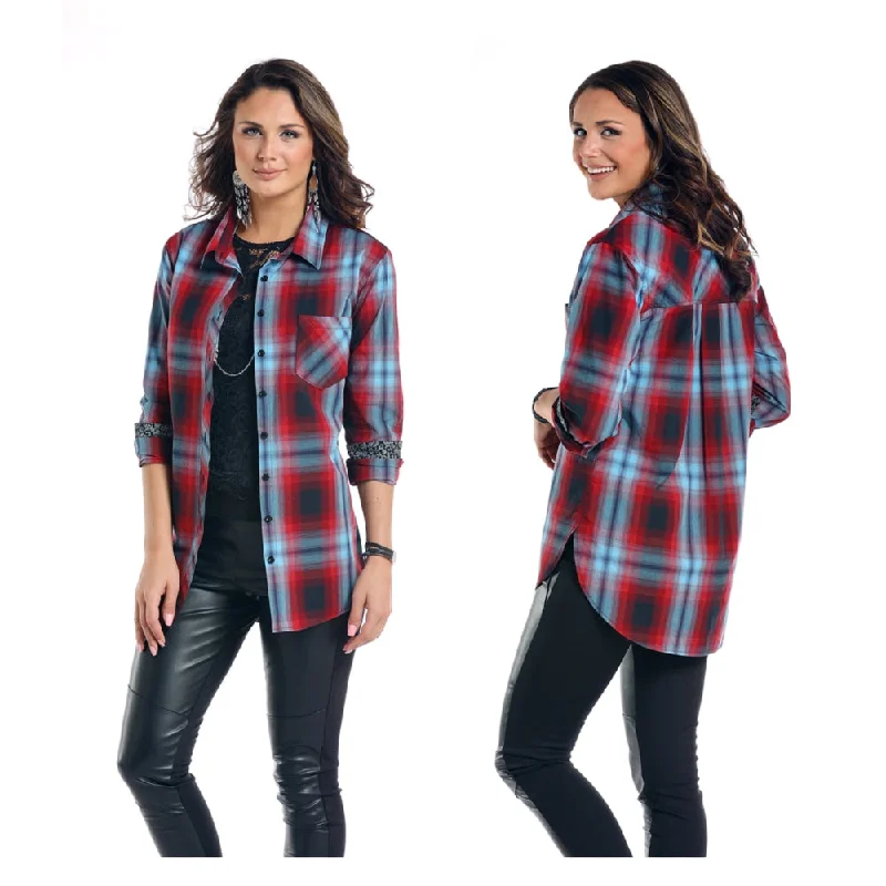 R4T7595 Panhandle Roughstock Ladies Ombre Plaid Boyfriend Tunic