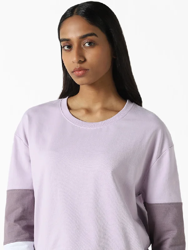 Studiofit Plain Lavender Cotton Ribbed T-Shirt