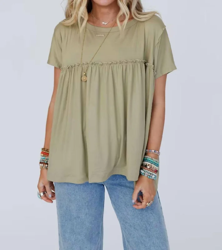 Sunday Morning Babydoll Top In Light Olive