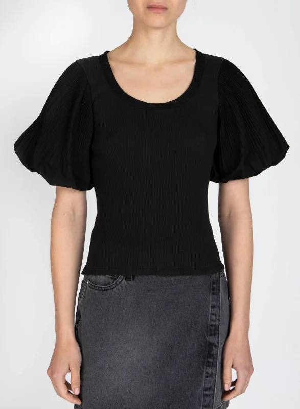 Suzanne Mixed Media Tee In Black