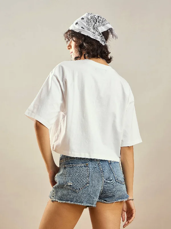 Women White ORIGINAL Printed Crop T-shirt