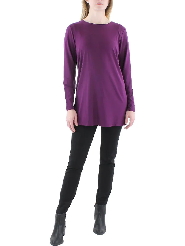 Womens Crewneck Split Hem Tunic Top