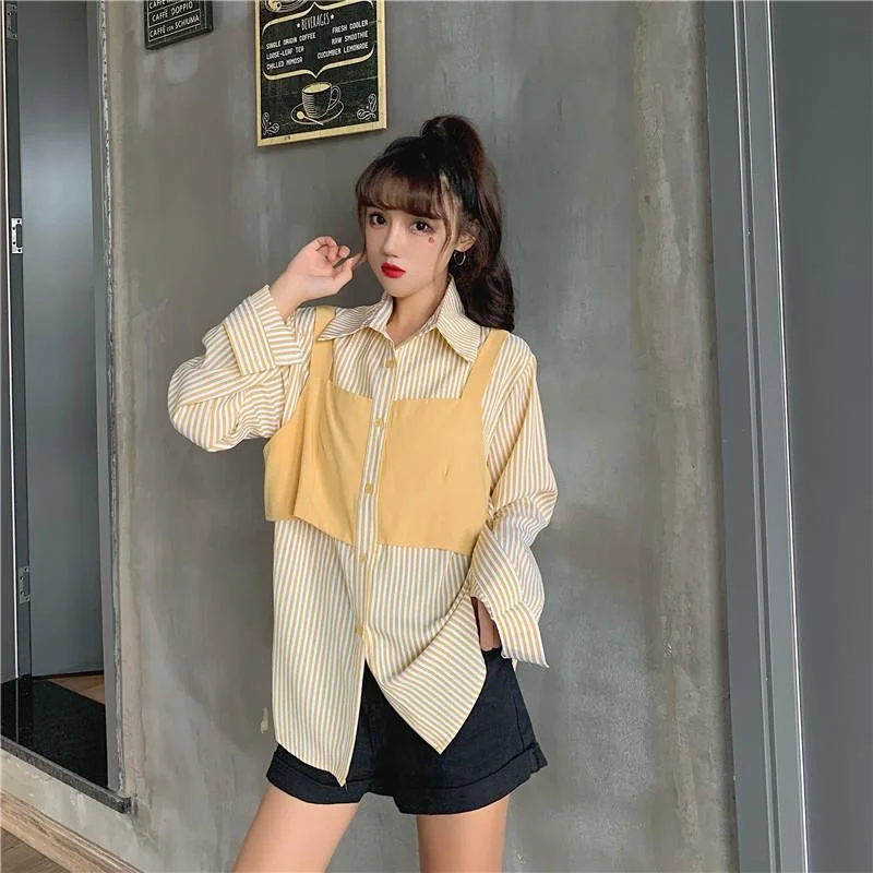 Women's Lovely False Two Pieces Striped Shirts