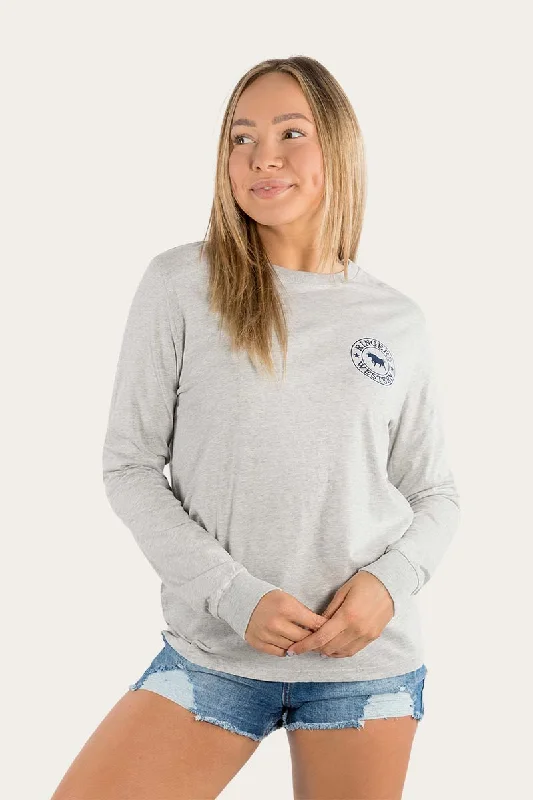 Signature Bull Womens Loose Fit Long Sleeve T-Shirt - Grey Marle/Navy