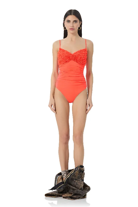 Casia Ruffle Bodysuit - Fiery Coral