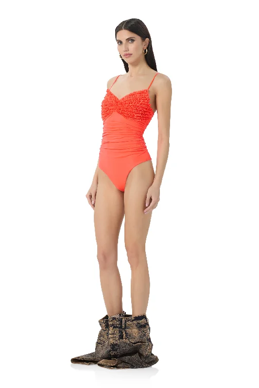 Casia Ruffle Bodysuit - Fiery Coral