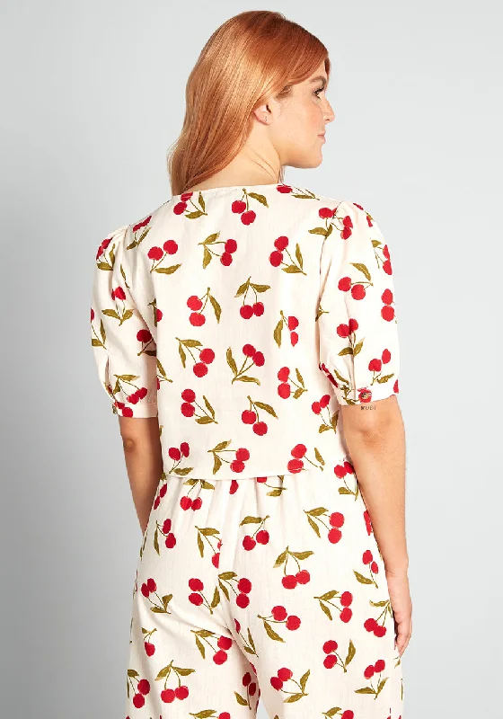 Cheerful Cherries Tie-Front Blouse