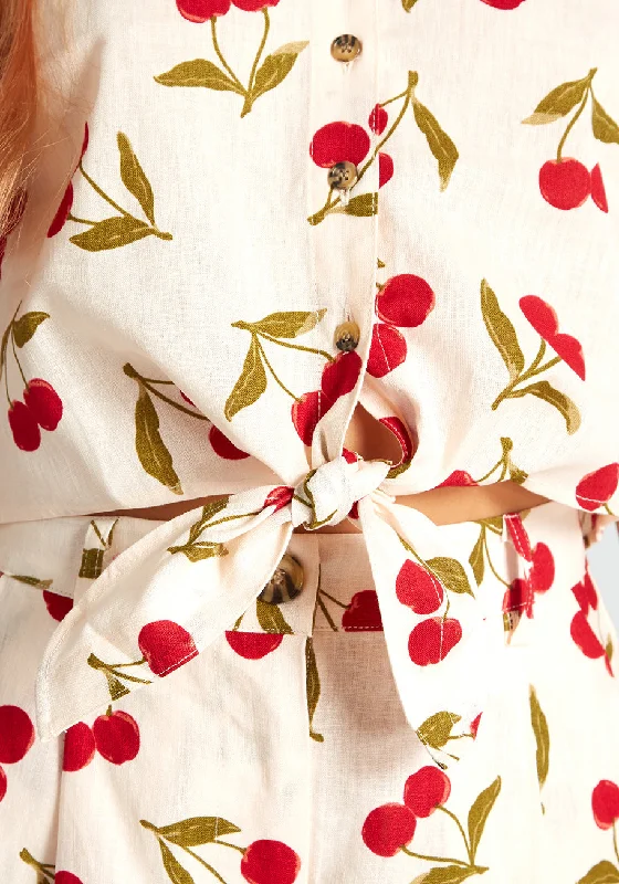 Cheerful Cherries Tie-Front Blouse