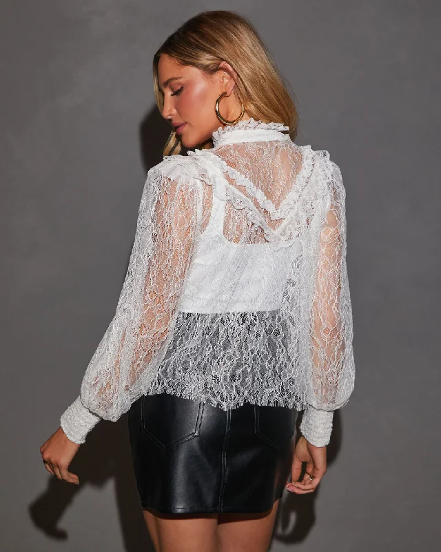 Love Letter Mock Neck Lace Blouse