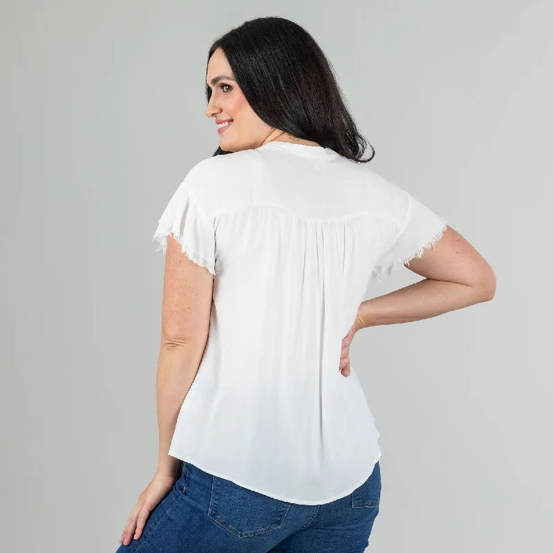 Frayed Edge Short Sleeve Blouse