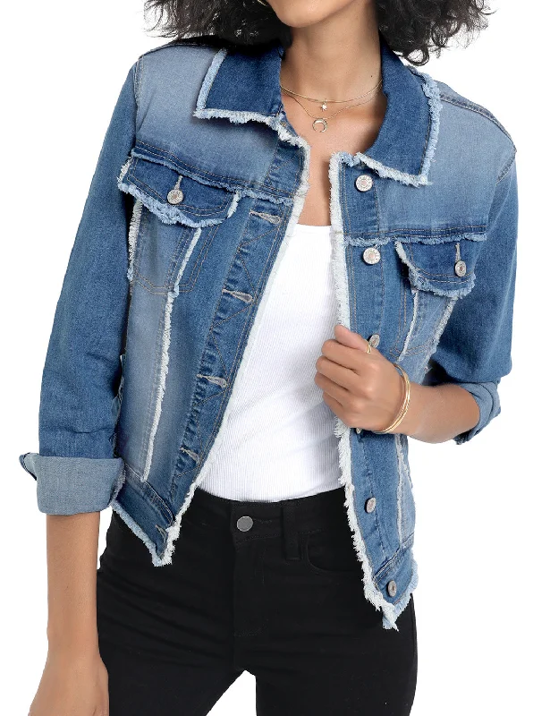 Women's Basic Long Sleeves Button Down Fitted Denim Jean Jackets