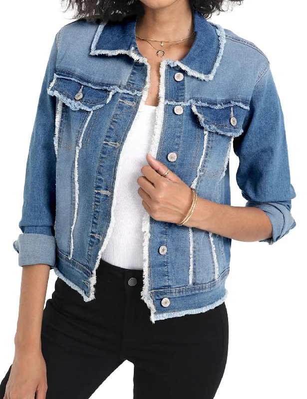 Women's Basic Long Sleeves Button Down Fitted Denim Jean Jackets