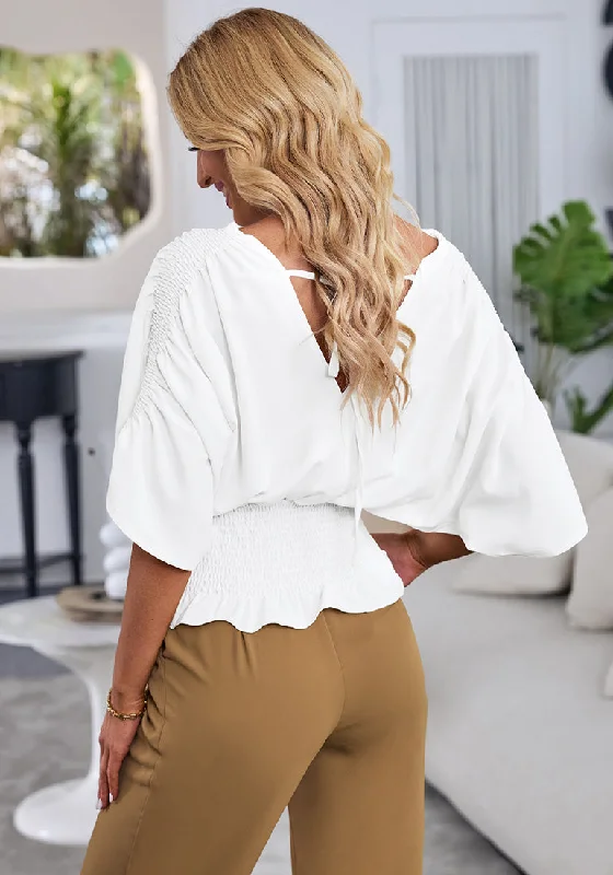 Brilliant White Women's Ruffle Sleeve V Neck Button Down Blouse Shirt Casual Work