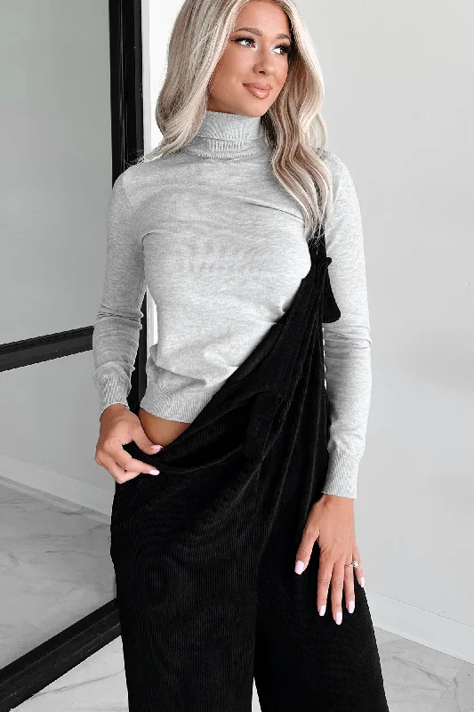 Conceptually Chic Long Sleeve Turtleneck Top (Heather Grey)