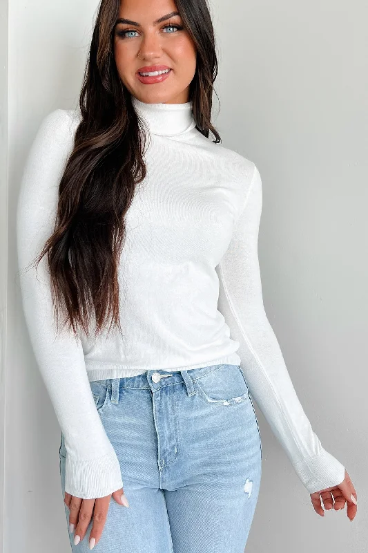 Conceptually Chic Long Sleeve Turtleneck Top (Off White)