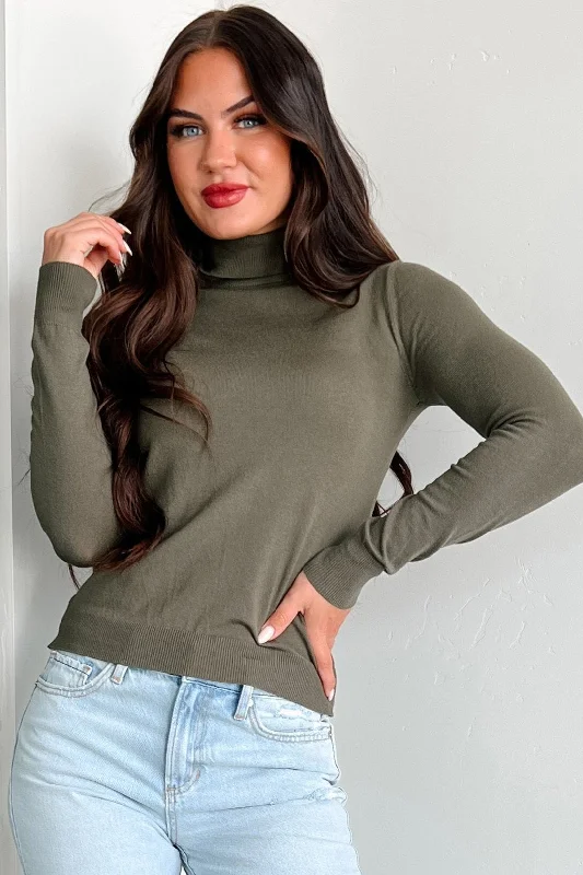 Conceptually Chic Long Sleeve Turtleneck Top (Olive)