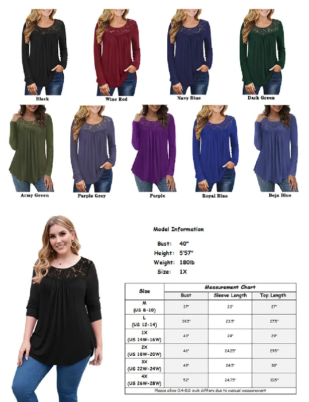 CPOKRTWSO Women's Tops Plus Size Long Sleeve Tunic Blouses Lace Flowy Shirts M-4XL