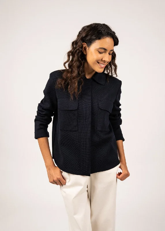 CROZON - Workwear-style Ponte Knit Jacket for Women| 100% Wool (NAVY)