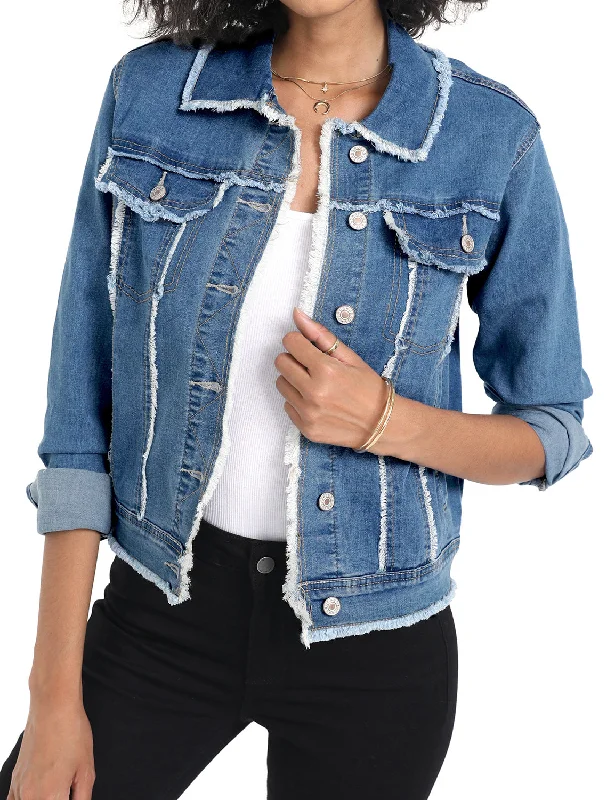 Women's Basic Long Sleeves Button Down Fitted Denim Jean Jackets