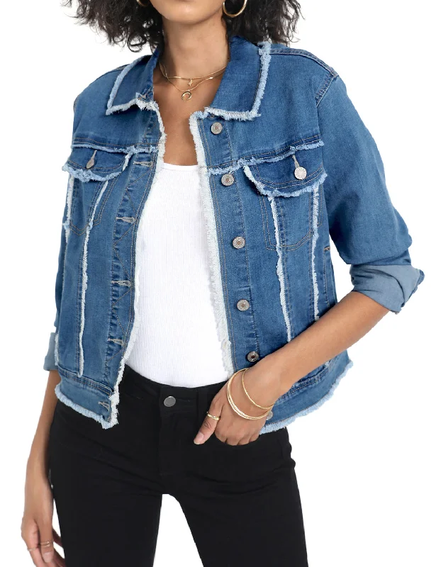 Women's Basic Long Sleeves Button Down Fitted Denim Jean Jackets