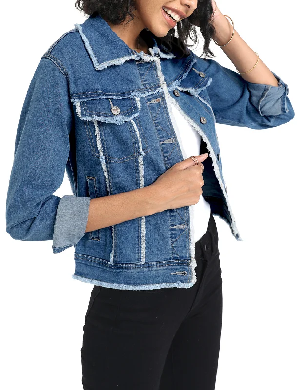 Women's Basic Long Sleeves Button Down Fitted Denim Jean Jackets