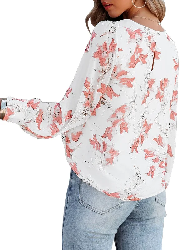 Women's Casual Blouse Crewneck Long Sleeve Flowy Basic Tops Shirt