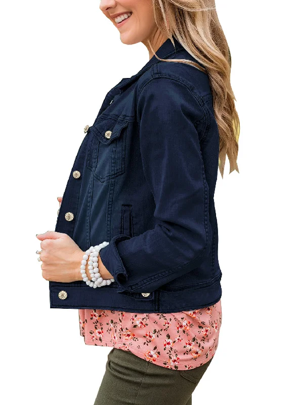 Women's Basic Long Sleeves Button Down Fitted Denim Jean Jackets