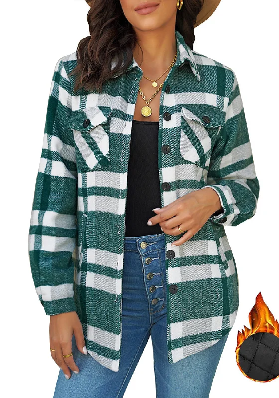 Green Plaid Long Sleeves Button Down Jacket