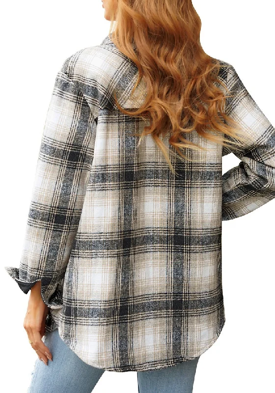 Grey Plaid Long Sleeves Button Down Jacket