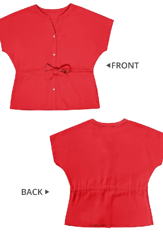 True Red Women's Short Sleeve Office Blouse Button-Down Shirts