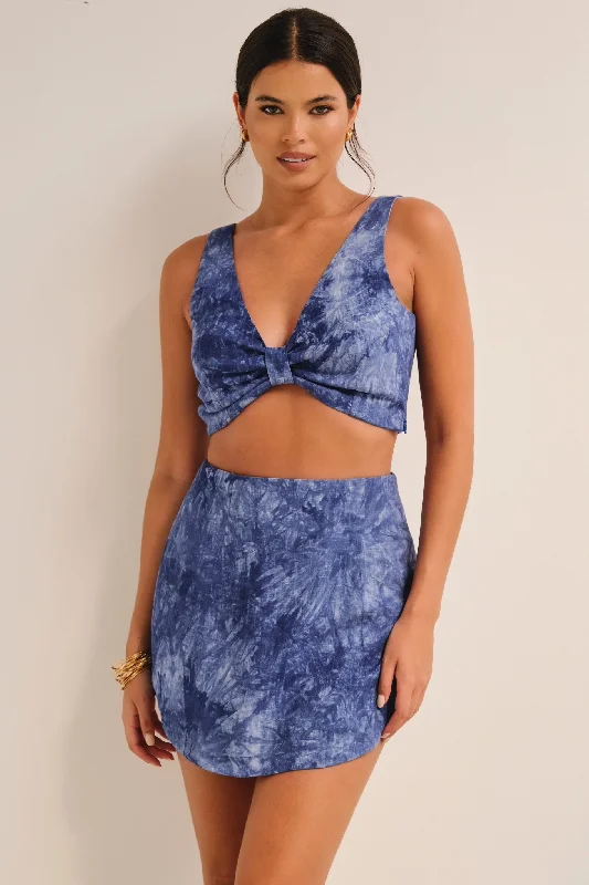 Aura Linen Crop Top Tie Dye Blue