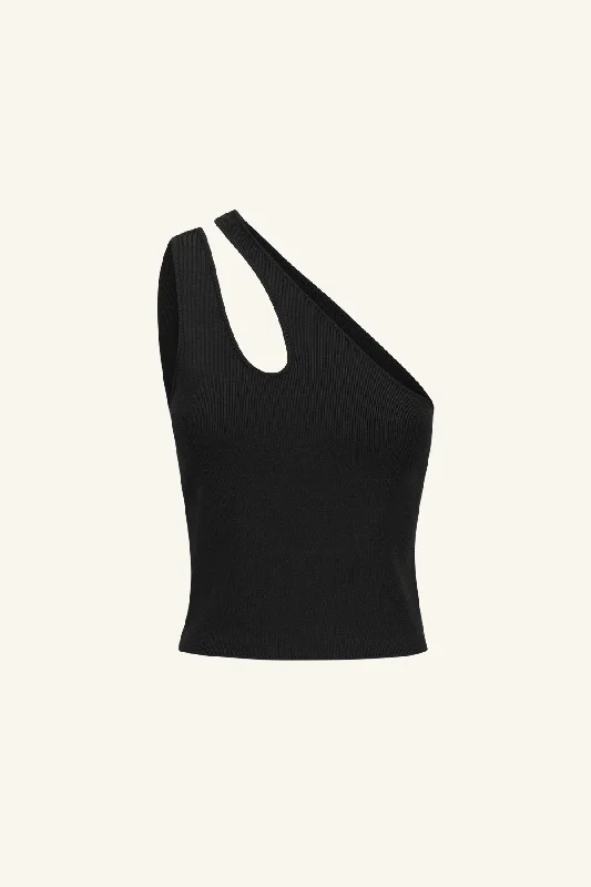 BASIC ONE SHOULDER OPEN BACK TOP - BLACK